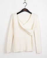 Lobil twist wrap V-neck ribbed long-sleeve knit