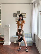 コシットレースボタンVネッククロップド半袖カーディガン / Cosit lace button V-neck cropped short-sleeved cardigan