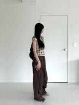 テユストリングシャーリングリネンチェックフードシャツカミス / Teyu String Shirring Linen Check Hooded Shirt Camis