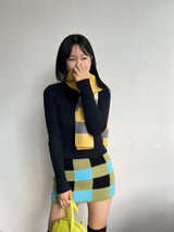 Checkerboard knit mini skirt 