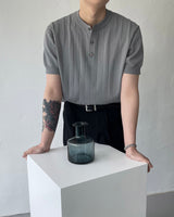 RO ウォッシャブルリネンVネックヘンリーネックニットウェア / VネックRO Washable Linen V-Neck Henley Neck Knitwear (6 colors)