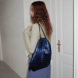 GLOSSY QUILTING STRING BAG_NAVY