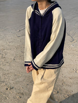 Navi button hood cardigan 
