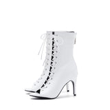 Patent Lace-Up open Toe Heel(White)