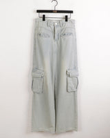 Washed Pocket Cargo Light Blue Long Wide Denim Pants