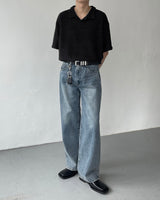 AT cornerヘアリーVネック半袖襟付きニット/ AT corner Hairley V-collar Knitwear (3 colors)