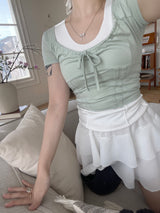 ボビーシャーリングリボン半袖Tシャツ / Bobby Shirring Ribbon Short-Sleeved T-Shirt