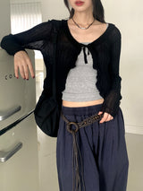 Lityu Trans-season frill strap see-through long-sleeved cardigan