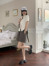 ラインロール半そでシャツ/ Epik line rolled semi-cropped short-sleeved shirt
