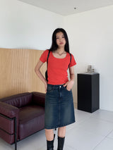 Dear Basic Ribbed Square Neck Short Sleeve T-shirt