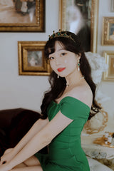 メルビーザキャットシリーズ - エメラルドスクエアアンドパールピアス / Melbie The Cat Series - Emerald Square and Pearls Piercing