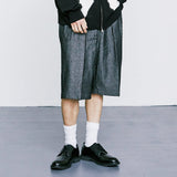 デニムワイドカーブフィット2タックバルミューダパンツ / DENIM WIDE CURVE FIT TWO TUCK BERMUDA PANTS BLACK