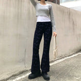 チェックフラワーブーツカットパンツ / flocking check flower boots cut pants (4649644032118)