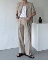 リネンツータックロングパンツスラックス / ECT linen two-tuck long pants slacks (2 colors)