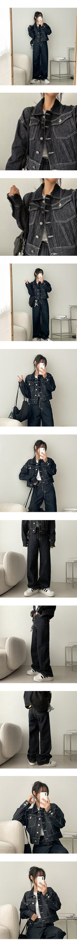 【XS～2XLの6サイズ!】裏毛ステッチセントデニムワイドパンツ