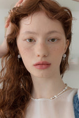 シルバーニットボールアンドリボンピアス/Silver knit ball and ribbon earring