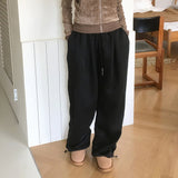 [フリースライニング] ツウィーピンタック2wayバンディングロングワイドジョガーパンツ