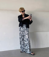防水タイダイ プリーツ ワイドパンツ / [Made] Waterproof tie die pleats wide pants (2 colors)