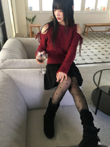 メロウショルダースリットツイストリボンニット