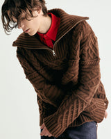 UNISEX MERINO WOOL CABLE KNIT ZIPUP M - MOCHA (6636048285814)