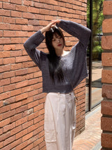 [5color]ジュエルサマーボートネック長袖ネットニット / Juel Summer Boat Neck Long Sleeve Net Knit