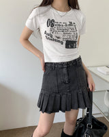 キャットビンテージプリントクロップショートスリーブTシャツ