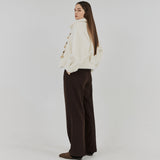 ツータックボタンワイドウールパンツ / Two-Tuck Button Wide Wool Pants (Brown)