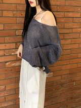 [5color]ジュエルサマーボートネック長袖ネットニット / Juel Summer Boat Neck Long Sleeve Net Knit