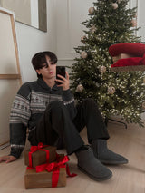 メリークリスマスウール40%セミジップアップニット