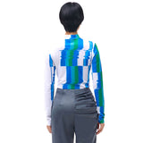 グリッチプリントモックネックTシャツ/Glitch Print Mock Neck T-Shirt_Blue