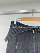 Gradient Off-Shoulder Zip-Up Knitwear