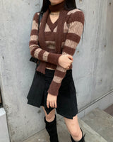 クロップストライプマフラーニットセット