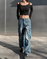 Oval cargo denim pants