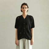 ダメージハーフスリーブカーディガン/DAMAGE HALF SLEEVE CARDIGAN (BLACK)