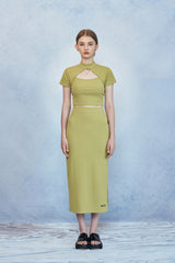 HIDE Slit Band Long Skirt (Olive) (6570965762166)