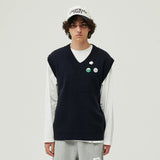 バッジニットベスト/BADGE KNIT VEST (NAVY)
