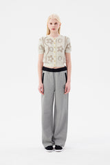 チェリージャカードパターンショートスリーブカーディガン / CHERRY JACQUARD PATTERN SHORT SLEEVE CARDIGAN [IVORY]