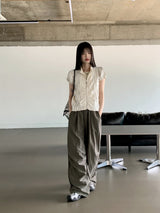 シャーリングパフ半袖ジップアップジャケット /Stella coloring shirring puff short-sleeve zip-up jacket