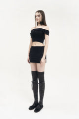 フラップメッシュリボンスカート / [Seow] Flap mesh ribbon sk, black