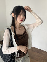 Lityu Trans-season frill strap see-through long-sleeved cardigan