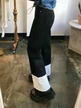 セミワイドフィットデニムパンツ/SEMI WIDE FIT BLACK+WHITE DENIM PANTS [17723]