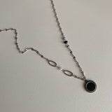 bjj ダブルサイドマザーオブパールオニキスコインビーズネックレス/bjj Double-sided mother-of-pearl onyx Coin Beads Necklace