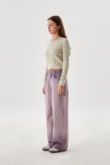 SMALL CHERRY V-NECK CABLE CROP KNIT [OATMEAL]