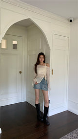 バウアオフショルダー長袖Tシャツ
