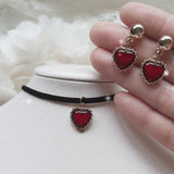 Burgundy Heart Earring and Choker Set