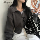 [BELLIDE MADE] Solid Standard Semi-Crop Knit Zip-Up
