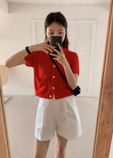 Pocket Knit Short Sleeve Cardigan (4color)