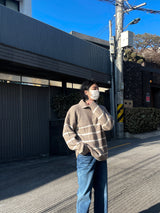 アザーボーダーハーフジップアップニット / Other Border Half Zip Up Knit (3color) (6660749131894)