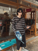 フォーシーズンシースルーストライプ長袖Tシャツ