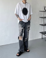 スプレープリントエンブロイダリーショートスリーブTシャツ